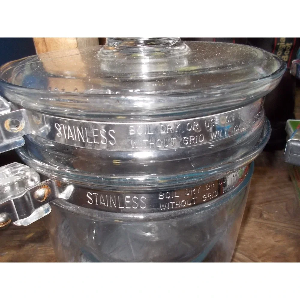 Vintage Pyrex Visions Clear Glass Double Boiler 1.5 Qt Pot 1 Qt Insert Lid